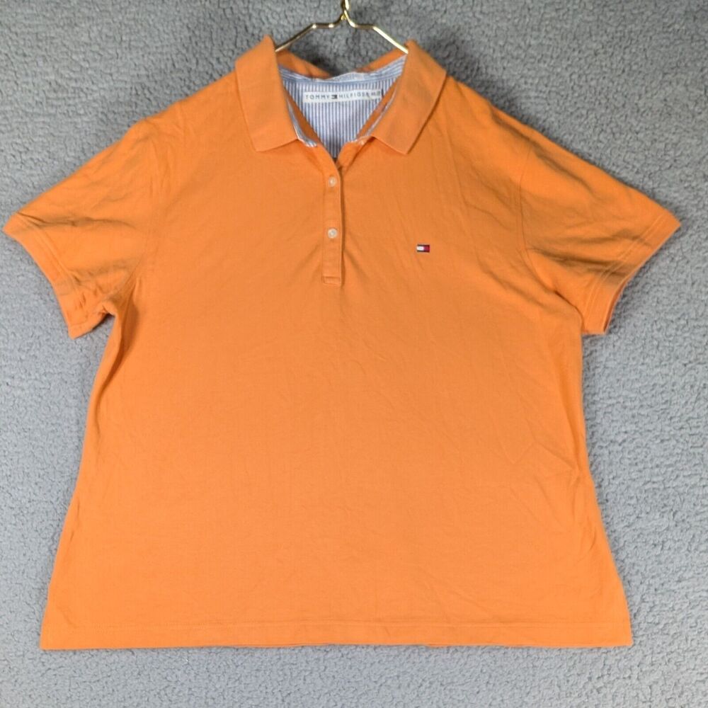 Tommy Hilfiger Polo Mens Size Extra Large Orange Solid Pattern Short Sleeve